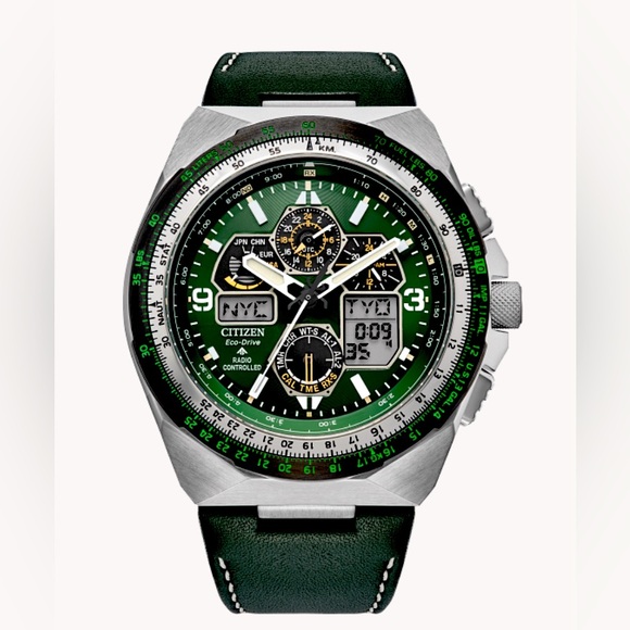 Citizen Promaster Skyhawk A-T Men's Watch green leather strap with green dial
